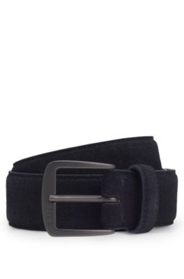 Italian-suede belt with gunmetal buckle, Dark Blue