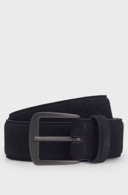 Ceinture en cuir su&eacute;d&eacute; italien avec boucle couleur acier, Bleu fonc&eacute;