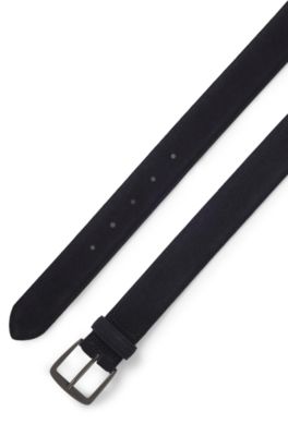 Italian-suede belt with gunmetal buckle, Dark Blue