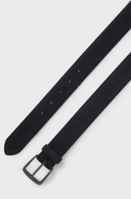 Italian-suede belt with gunmetal buckle, Dark Blue