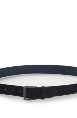 Italian-suede belt with gunmetal buckle, Dark Blue