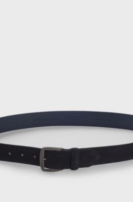 Italian-suede belt with gunmetal buckle, Dark Blue