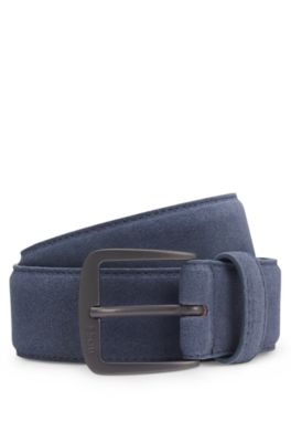 Italian-suede belt with gunmetal buckle, Blue