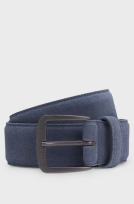 Italian-suede belt with gunmetal buckle, Blue