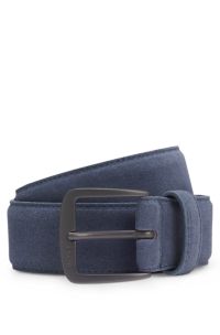 Italian-suede belt with gunmetal buckle, Blue