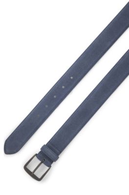 Italian-suede belt with gunmetal buckle, Blue