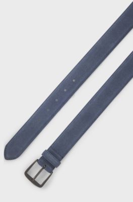 Italian-suede belt with gunmetal buckle, Blue