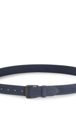 Italian-suede belt with gunmetal buckle, Blue