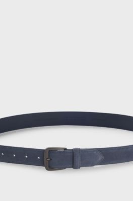 Cintura in pelle scamosciata italiana con fibbia in canna di fucile, Blu