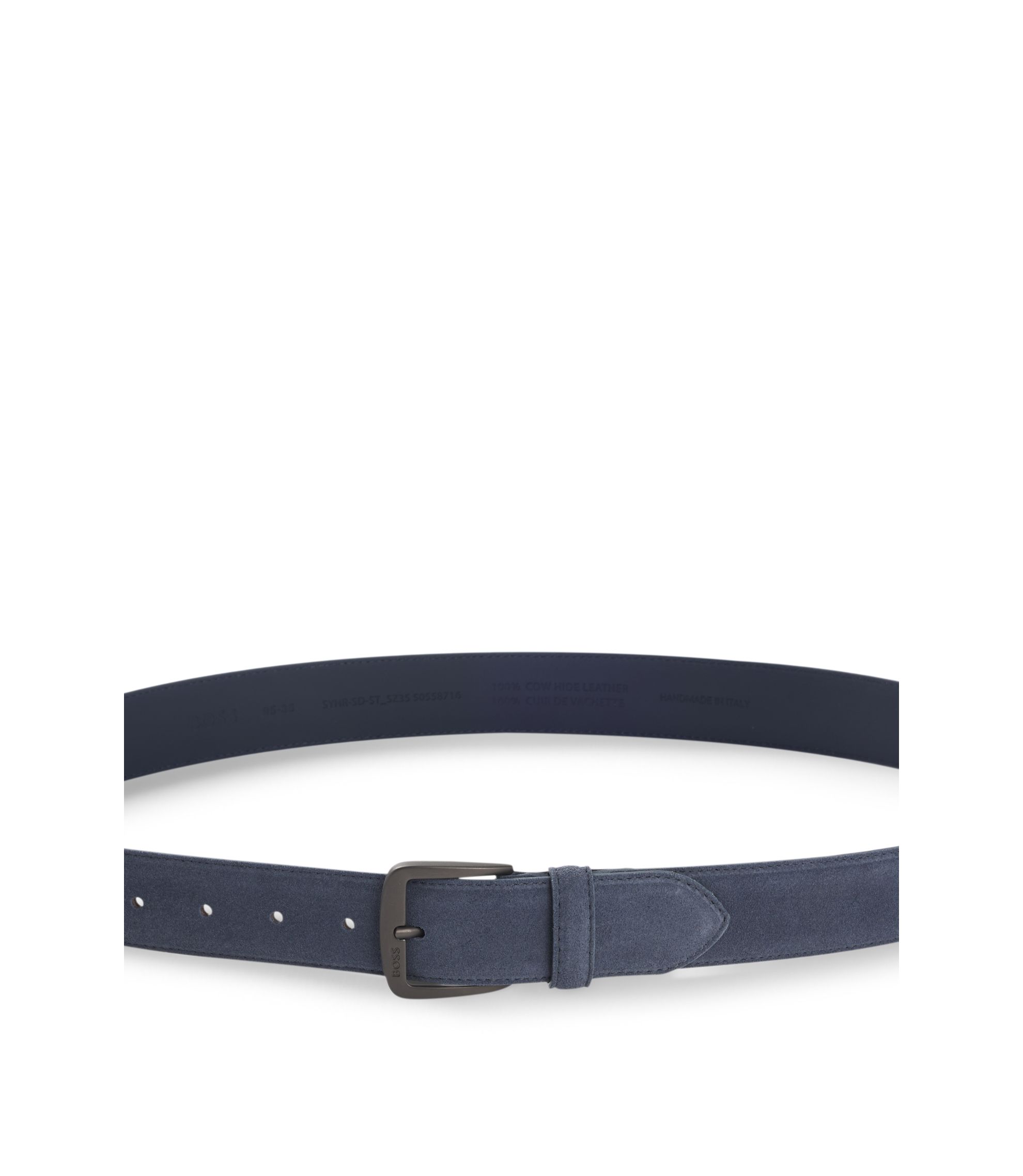 BOSS - Italian-suede belt with gunmetal buckle - Blue