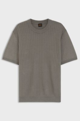 Linen-cotton sweater with rib and ricecorn structures, Grey