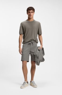 Linen-cotton sweater with rib and ricecorn structures, Grey