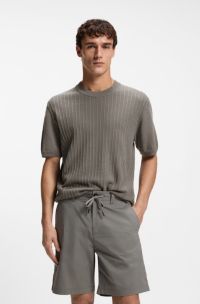 Linen-cotton sweater with rib and ricecorn structures, Grey