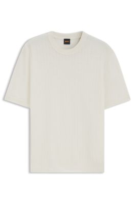 Linen-cotton sweater with rib and ricecorn structures, Natural