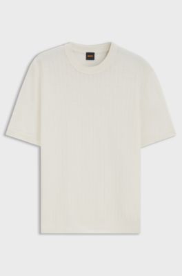 Linen-cotton sweater with rib and ricecorn structures, Natural