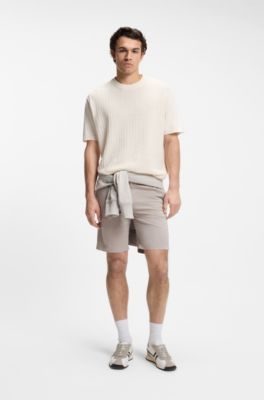 Linen-cotton sweater with rib and ricecorn structures, Natural