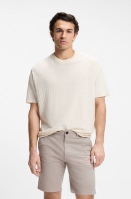 Linen-cotton sweater with rib and ricecorn structures, Natural