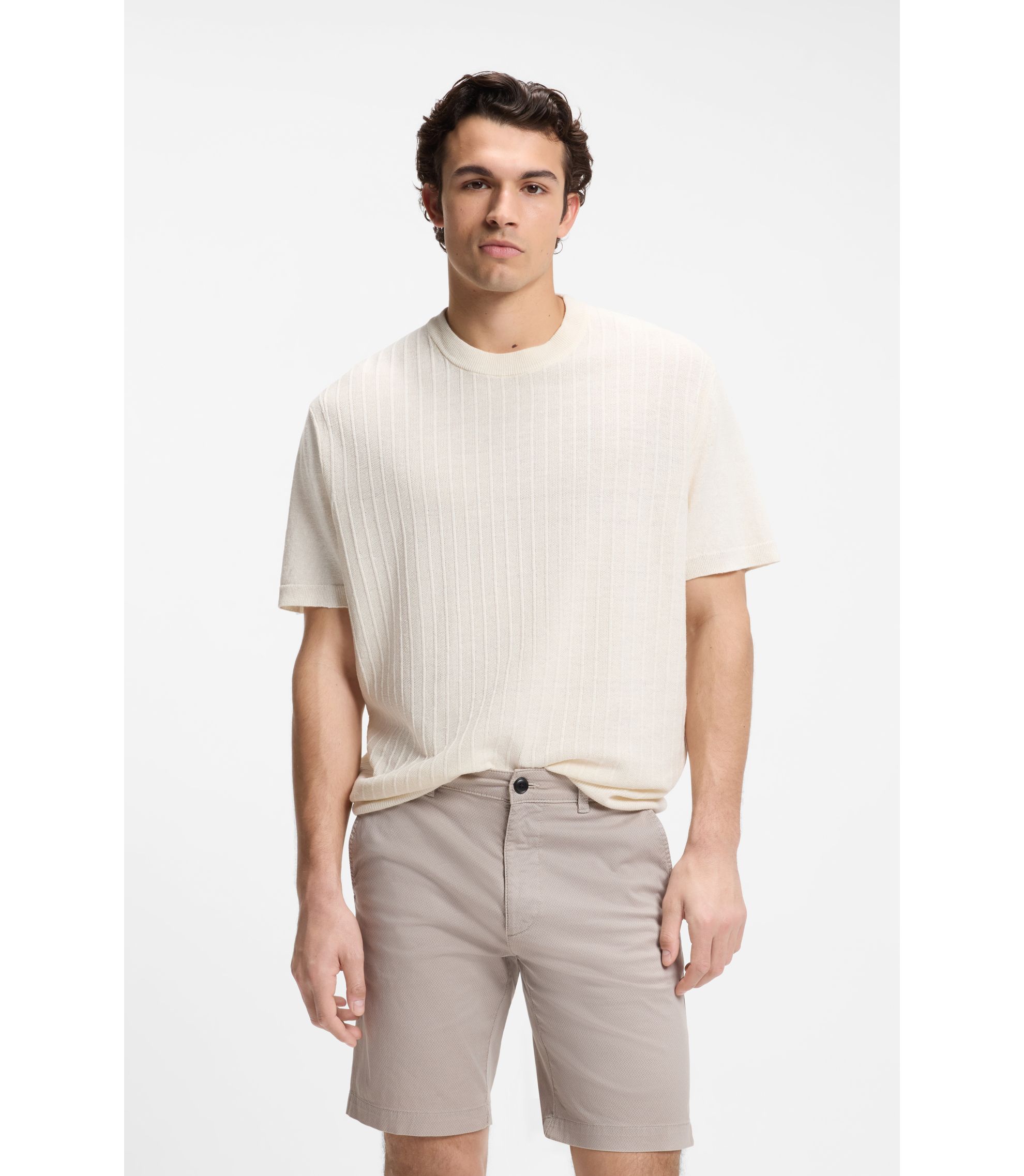 Pullover aus Leinen-Baumwolle mit Rippen- und Reiskornstrukturen