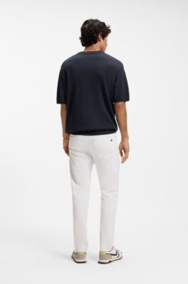 Linen-cotton sweater with rib and ricecorn structures, Dark Blue