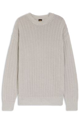 Linen-cotton sweater with knitted structure, Light Grey