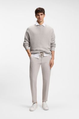 Linen-cotton sweater with knitted structure, Light Grey