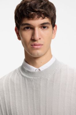Linen-cotton sweater with knitted structure, Light Grey