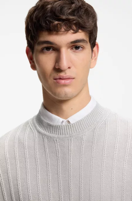 Linen-cotton sweater with knitted structure