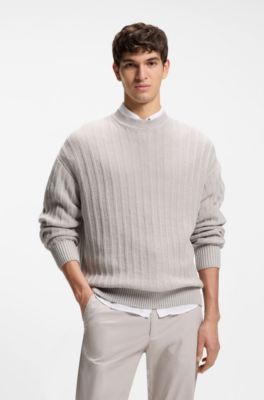 Linen-cotton sweater with knitted structure, Light Grey