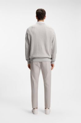 Linen-cotton sweater with knitted structure, Light Grey