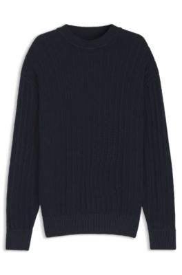 Linen-cotton sweater with knitted structure, Dark Blue