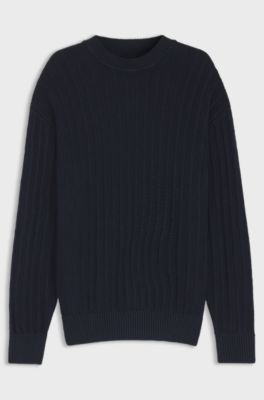 Linen-cotton sweater with knitted structure, Dark Blue
