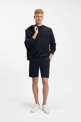 Linen-cotton sweater with knitted structure, Dark Blue