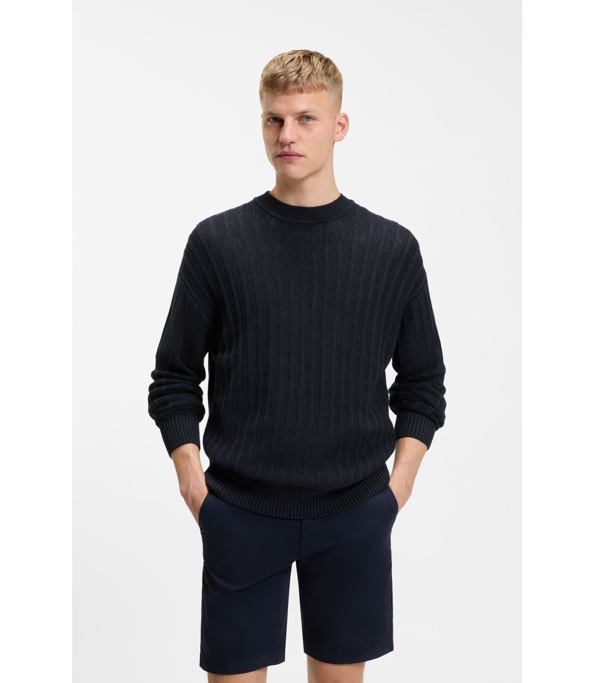 Pullover aus Leinen-Baumwolle mit Strickstruktur