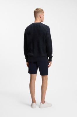 Linen-cotton sweater with knitted structure, Dark Blue