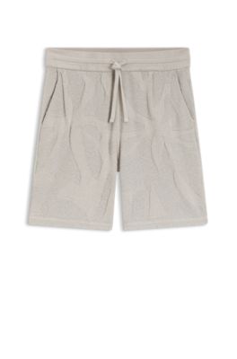 Cotton-blend shorts with knitted graphics, Light Grey
