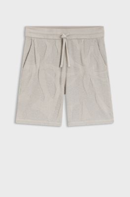 Cotton-blend shorts with knitted graphics, Light Grey