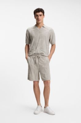 Cotton-blend shorts with knitted graphics, Light Grey