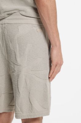 Cotton-blend shorts with knitted graphics, Light Grey