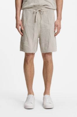 Cotton-blend shorts with knitted graphics, Light Grey
