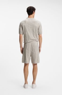Cotton-blend shorts with knitted graphics, Light Grey