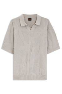 Johnny-collar knit polo with graphic pattern, Light Grey