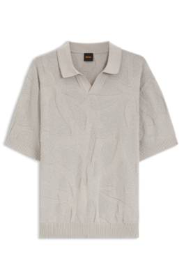 Johnny-collar knit polo with graphic pattern 1