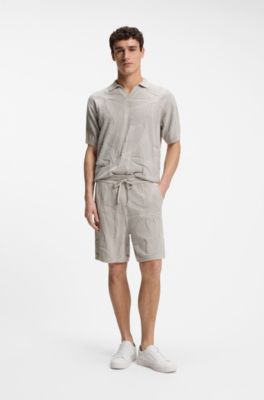 Johnny-collar knit polo with graphic pattern, Light Grey