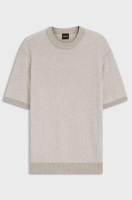 Cotton-blend knit T-shirt, Light Grey