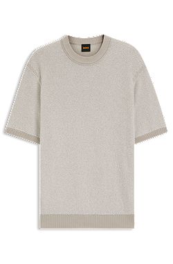 Cotton-blend sweater with two-tone knitted structure