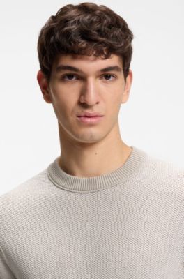 Maglione in misto cotone con lavorazione a maglia bicolore, Grigio chiaro