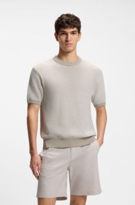 T-shirt de malha em mistura de algod&atilde;o, Light Grey