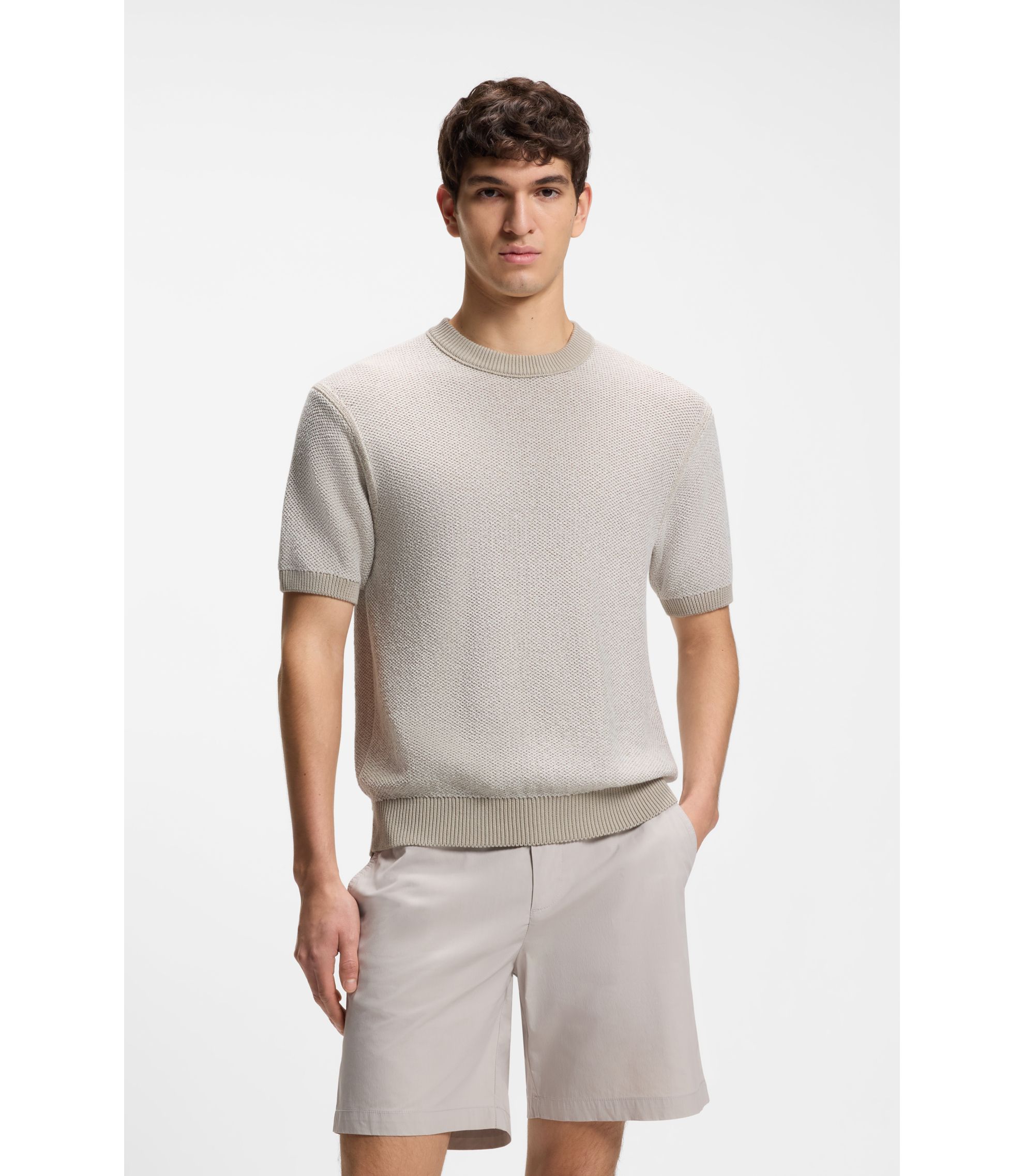 Pullover aus Baumwoll-Mix mit zweifarbiger Strick-Struktur