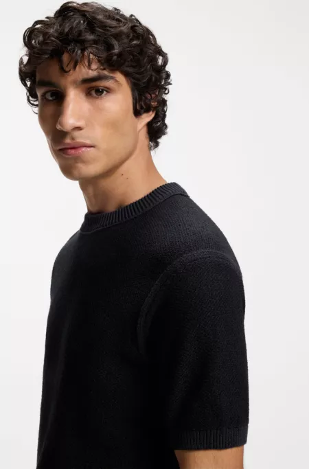 Cotton-blend sweater with two-tone knitted structure