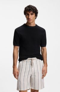 Cotton-blend sweater with two-tone knitted structure, Dark Blue